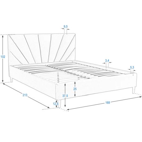 BeComfort világosszürke plüss kétszemélyes ágykeret ágyráccsal 160 x 200 cm AK-01-BG