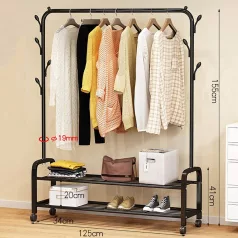   Ruhaállvány cipőtartóval kerekekkel fém 155 x 34 x 125 cm CR002-125