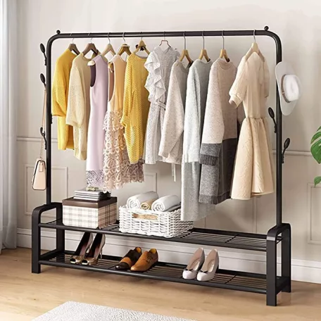 Ruhaállvány cipőtartóval kerekekkel fém 155 x 34 x 125 cm CR002-125