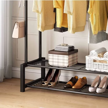 Ruhaállvány cipőtartóval kerekekkel fém 155 x 34 x 125 cm CR002-125