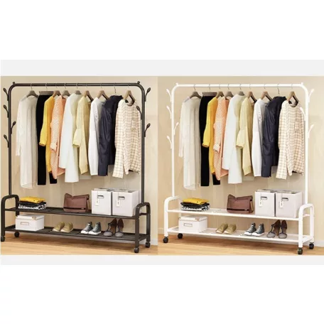 Ruhaállvány cipőtartóval kerekekkel fém 155 x 34 x 125 cm CR002-125