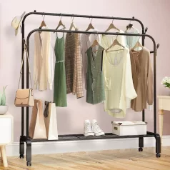   Ruhaállvány cipőtartóval kerekekkel 154 x 58 x 150 cm fekete CR007-150