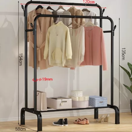 Ruhaállvány cipőtartóval fém 120x58x154cm fekete CR010-125