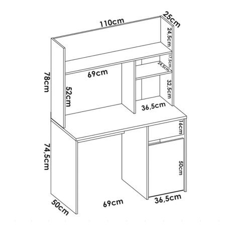Polcos íróasztal fiókokkal tárolóval 110x50x74,5cm fehér FUR1230-1