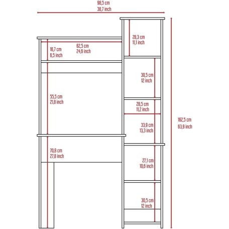 Polcos íróasztal 98,5x45,3x162,5cm barna FUR1232-1