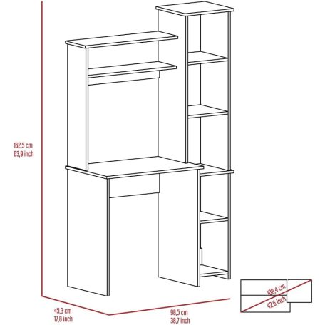 Polcos íróasztal 98,5x45,3x162,5cm fehér FUR1232-2