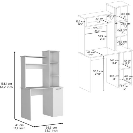 Polcos íróasztal tárolóval 98,5x45,3x162,5cm fehér FUR1233-1