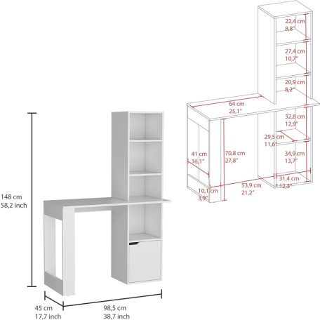 Polcos íróasztal tárolóval 98,5x45x148cm fehér FUR1234-1