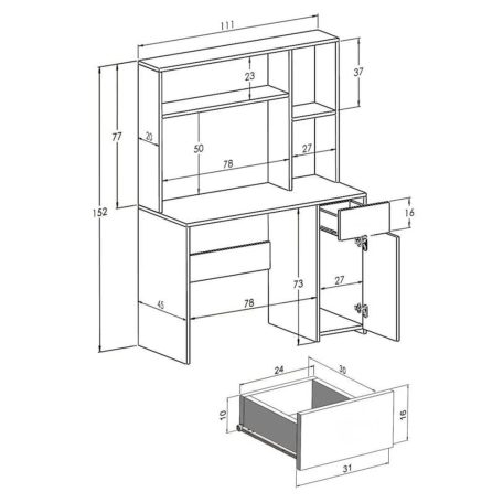 Polcos íróasztal tárolóval 110x78x152cm fehér FUR1238-1