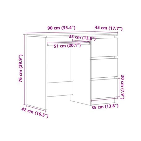 Fiókos íróasztal 90x45x76cm fehér FUR1354-1