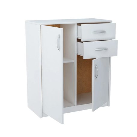 Komód hálószoba nappali bútor 2 ajtós 2 fiókos szekrény 74x85x35 cm fehér FUR1662