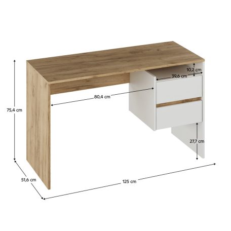Fiókos íróasztal 125x51x75 cm barna fehér FUR1872-1