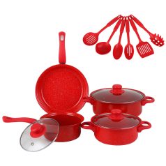   13 részes tapadásmentes edénykészlet konyhai eszközökkel piros G22