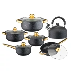 12 részes inox edénykészlet teáskannával fekete G31