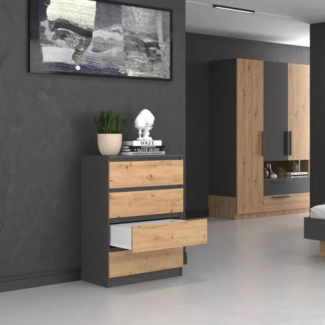 Komód hálószoba bútor 70x40x97 cm szürke barna GH-01