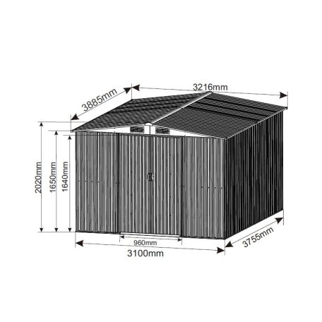 Kerti fém tároló ház 389 x 310 x 202 cm 12 m² GH1012