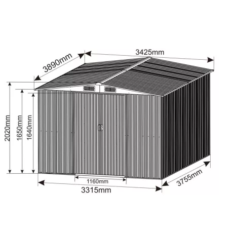 Kerti fém tároló ház 389 x 343 x 202 cm 13,3 m² GH1113