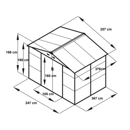 Kerti fém tároló ház 257 x 376 x 188 cm, 9,7 m² GH812