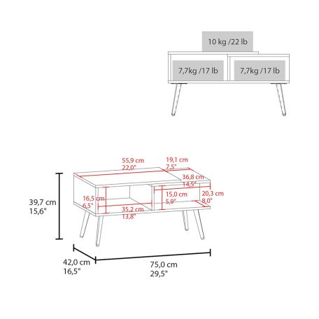 Dohányzóasztal 75x42x40 cm fehér GM-02