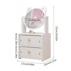   Fésülködőasztal öltözőasztal sminkasztal fiókos tároló fiókkal 17x13x27cm fehér HT15