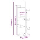 Polcos tároló könyvespolc 48x25x140cm fekete KH07-4