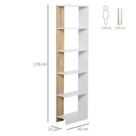 Polcos tároló könyvespolc 45x21x170cm fehér KH10-1