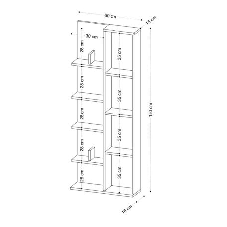 Polcos tároló könyvespolc 60x18x150cm barna KH12-1