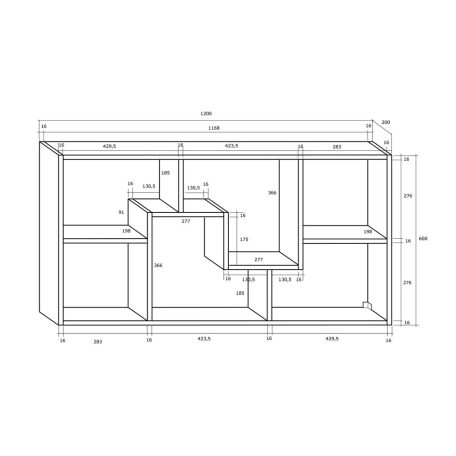 Polcos tároló könyvespolc 120x20x60cm fehér KH15-2