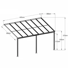   Féltetős alumínium pergola 303 cm x 435 cm antracit  P-435-1