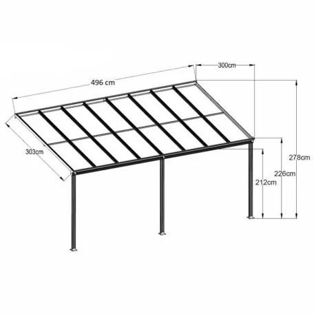 Féltetős alumínium pergola 303 cm x 496 cm antracit P-496-1