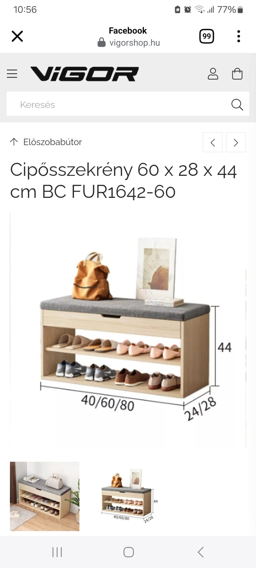 Cipősszekrény 80 x 28 x 44 cm BC FUR1641-80
